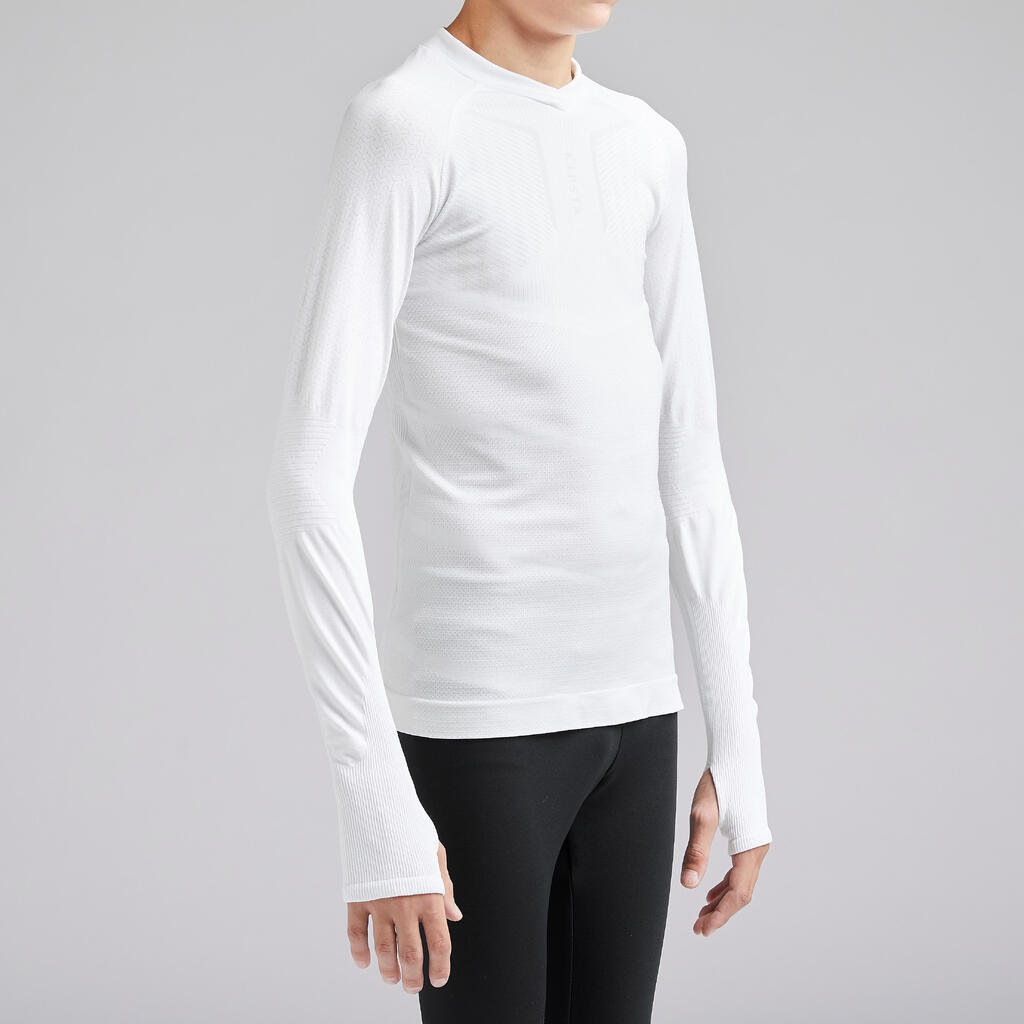 Kids' Long-Sleeved Football Base Layer Top Keepdry 500 - White