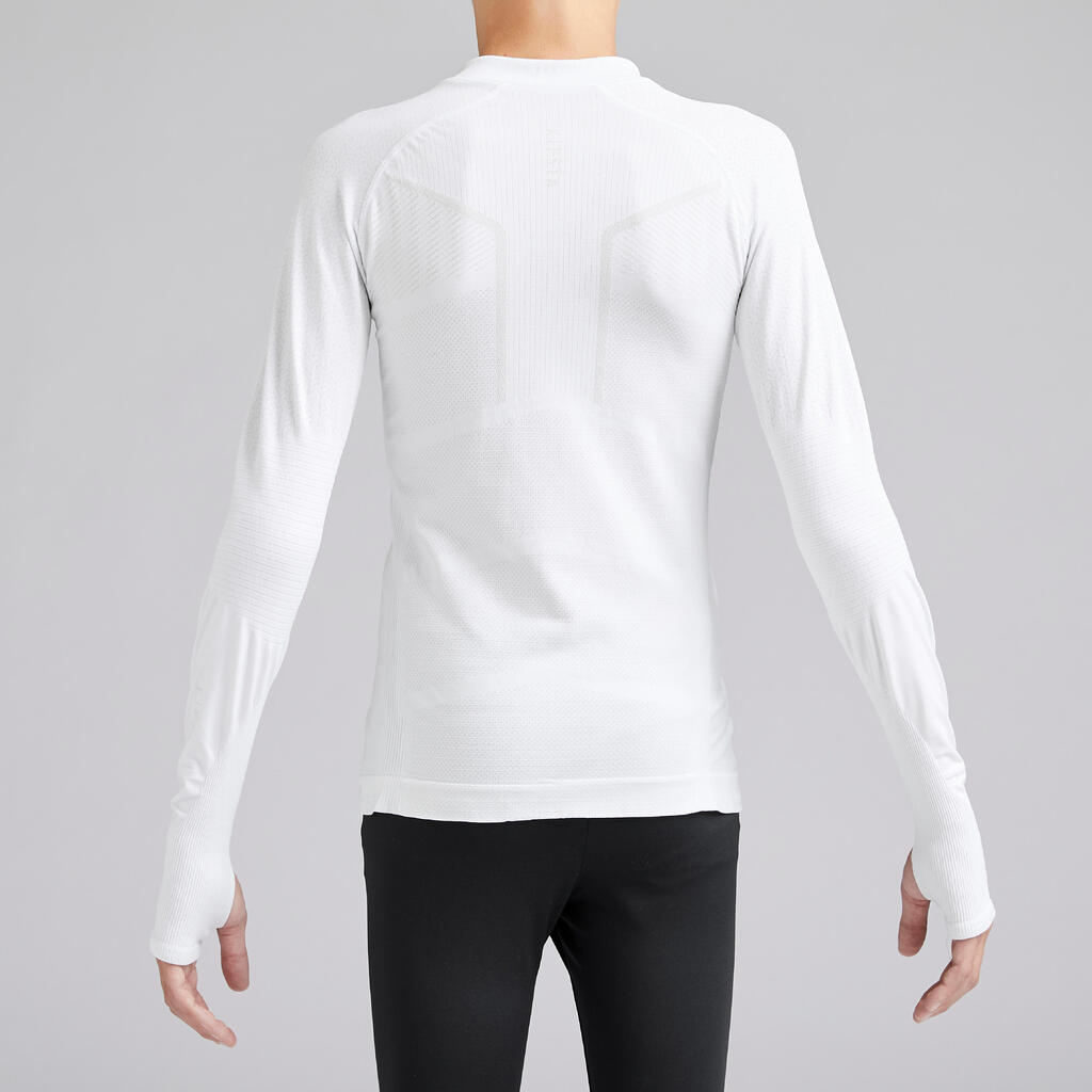 Kids' Long-Sleeved Football Base Layer Top Keepdry 500 - White