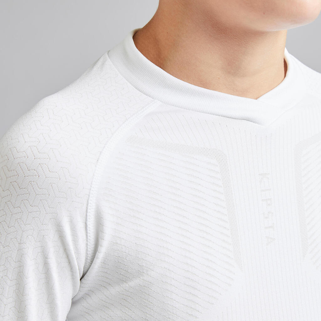 Kids' Long-Sleeved Football Base Layer Top Keepdry 500 - White