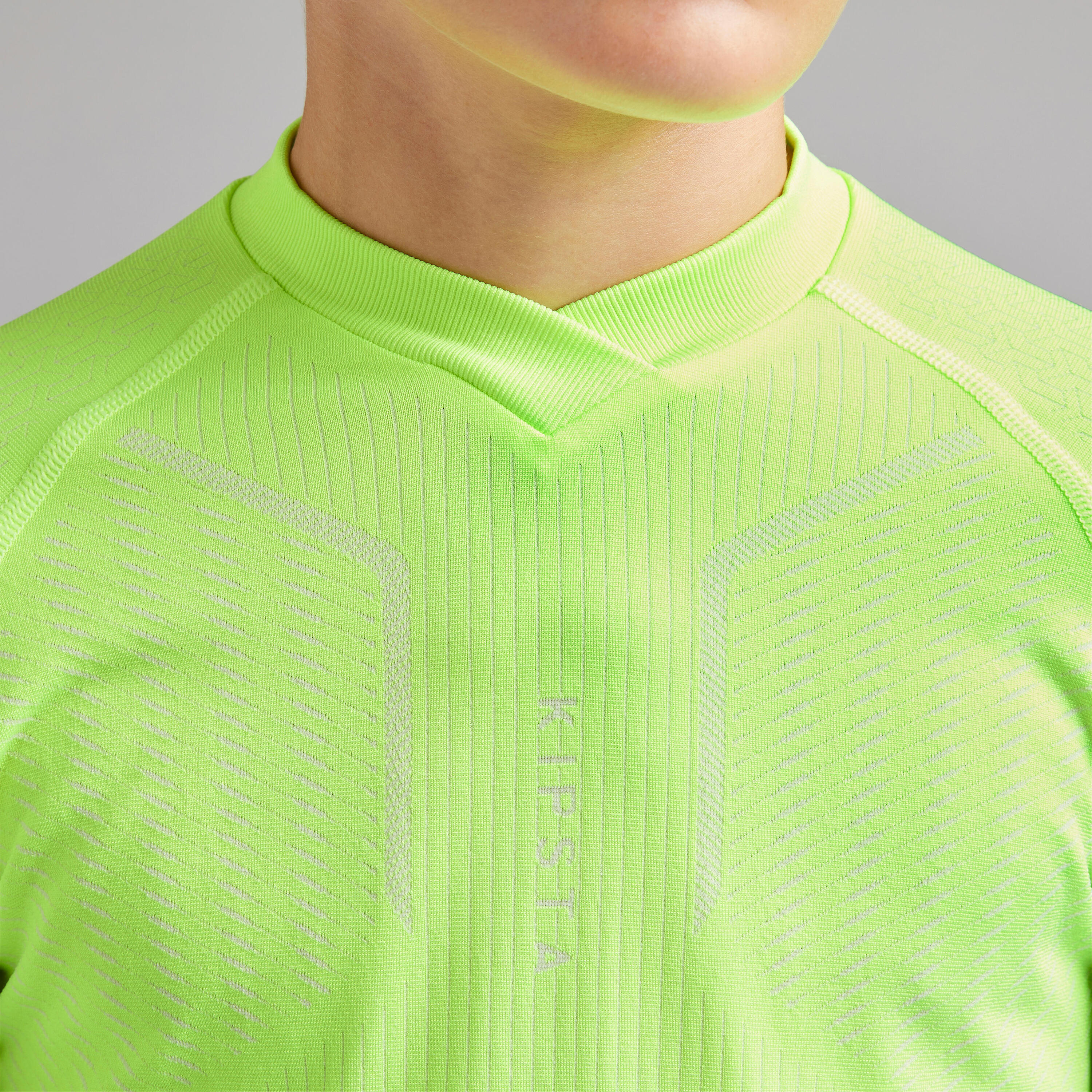 Kids' Long-Sleeved Football Base Layer Top Keepdry 500 - Neon Yellow 5/8