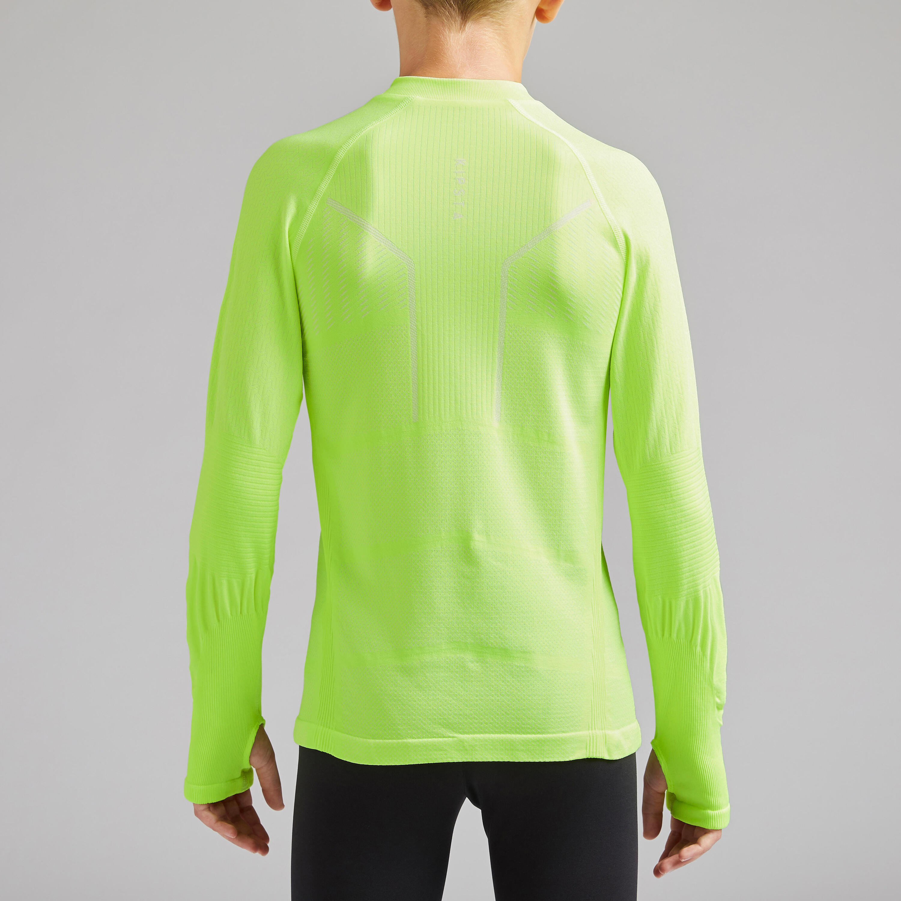 Kids' Long-Sleeved Football Base Layer Top Keepdry 500 - Neon Yellow 3/8