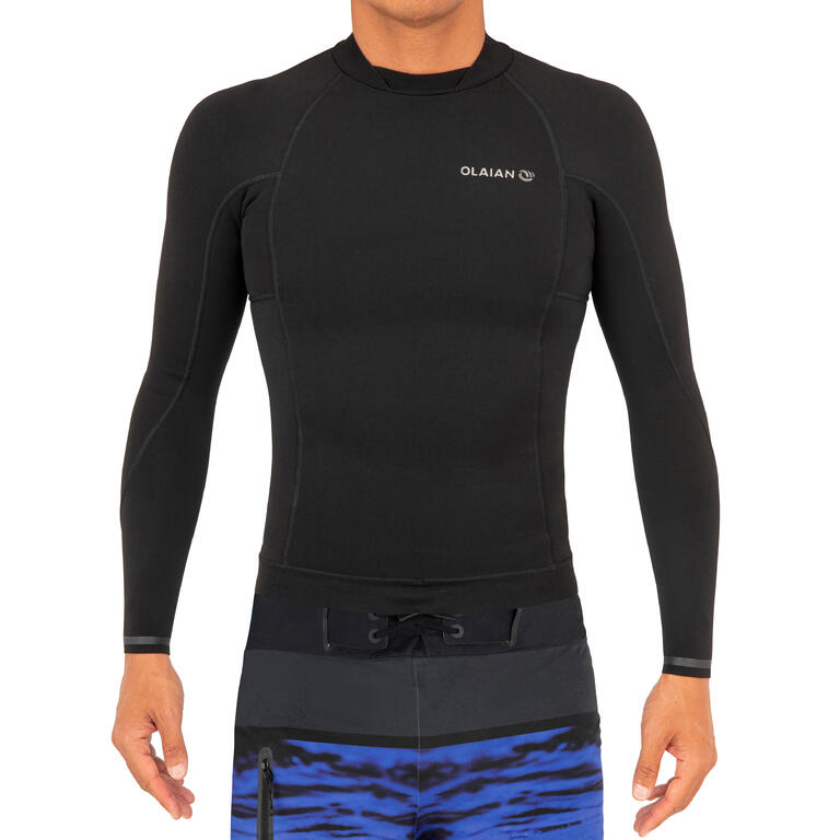Black neoprene thermal top for surfing in cold water