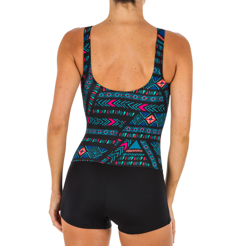 Women's Swimming 1piece Shorty Swimsuit Heva All AFI Black Decathlon