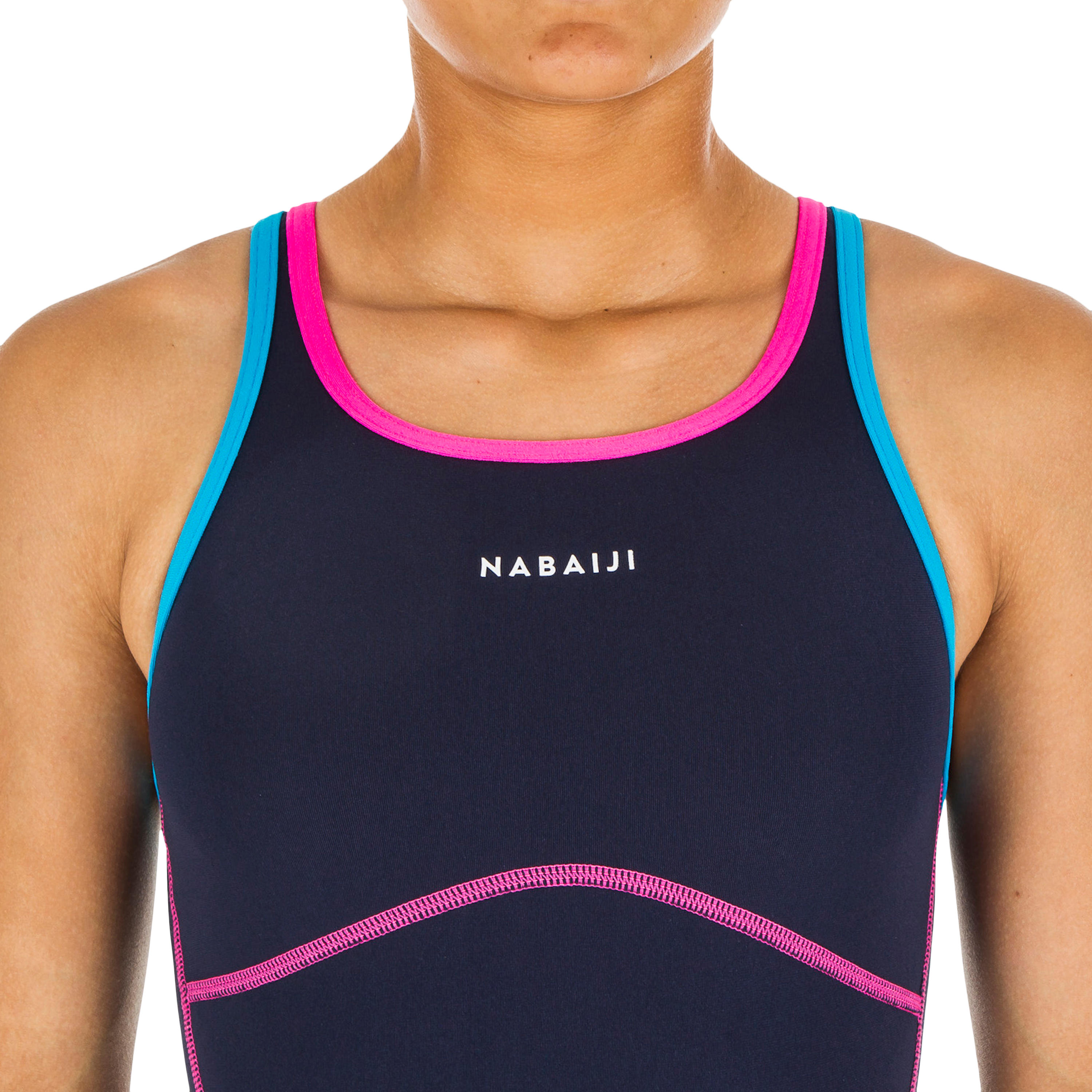 Girls' 1-Piece Swimsuit - Kamiye 500 Blue/Pink - NABAIJI