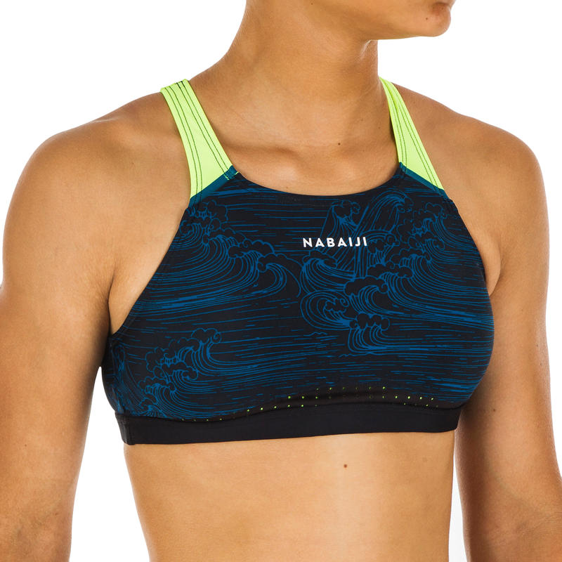 Girls Swimming Chlorine Resistant 2p Swimsuit Bikini Top Kamyleon Sea Nabaiji