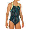 Girls' Swimming One-Piece Swimsuit Jade- All Neon Black