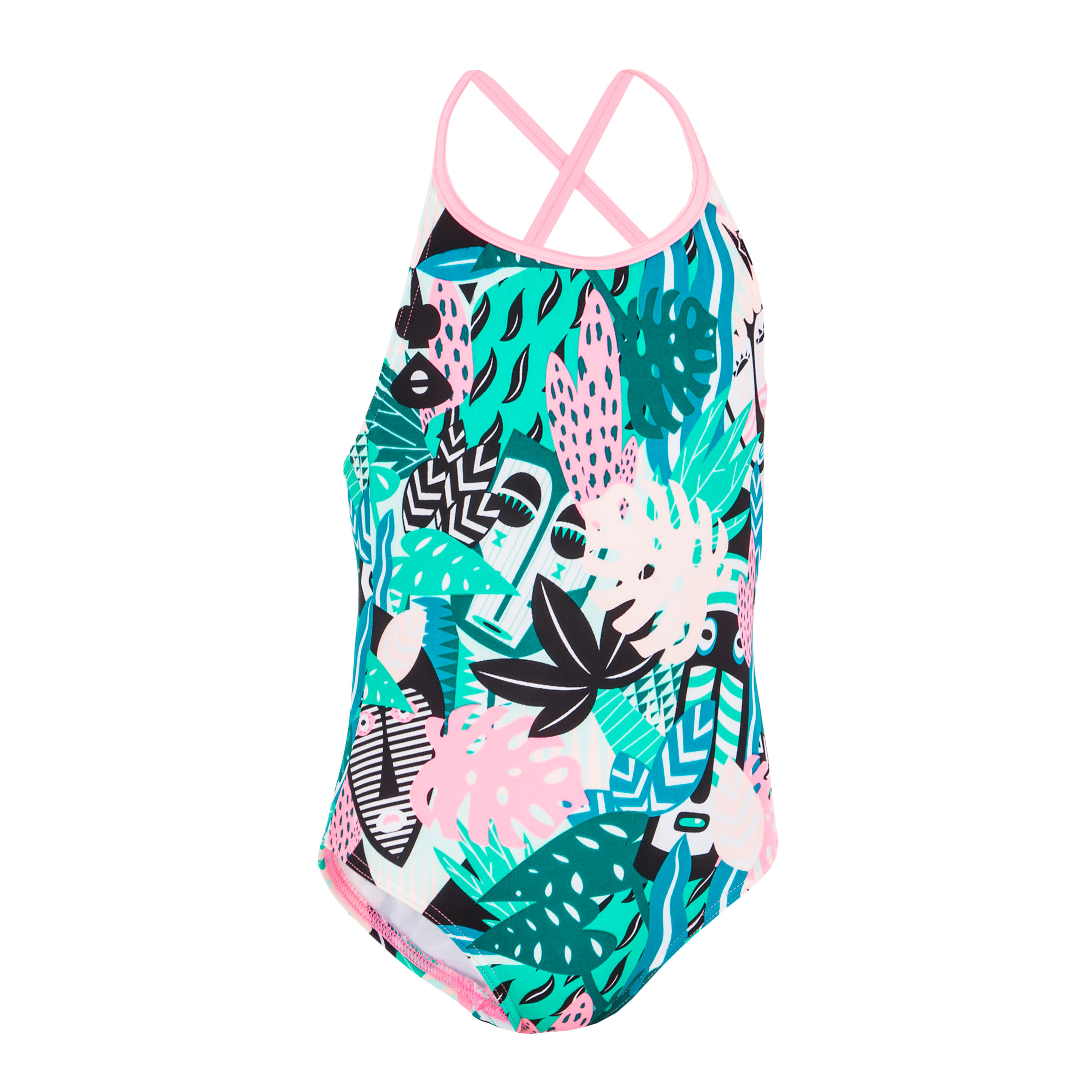 Girls' Swimming One-Piece Swimsuit - Riana All Mask Green 5/5