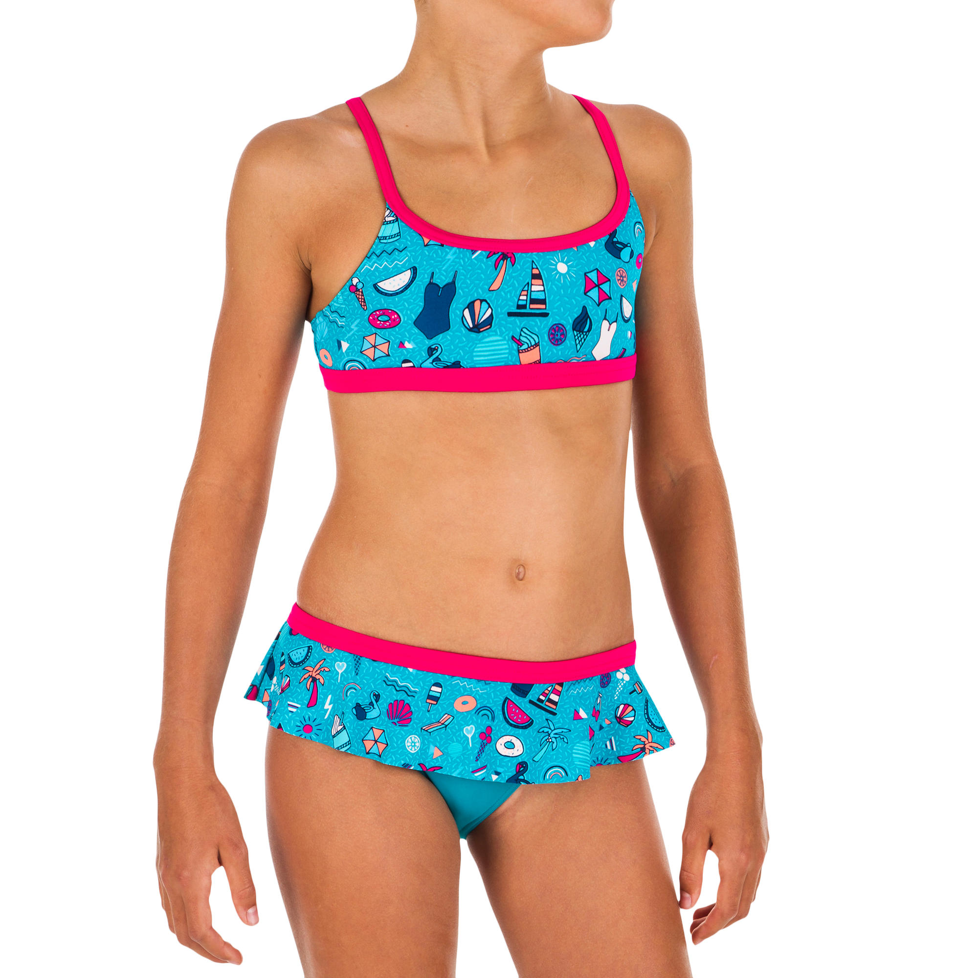 Girls Swimming Two Piece Swimsuit Riana Skirt All Playa Light Blue Nabaiji