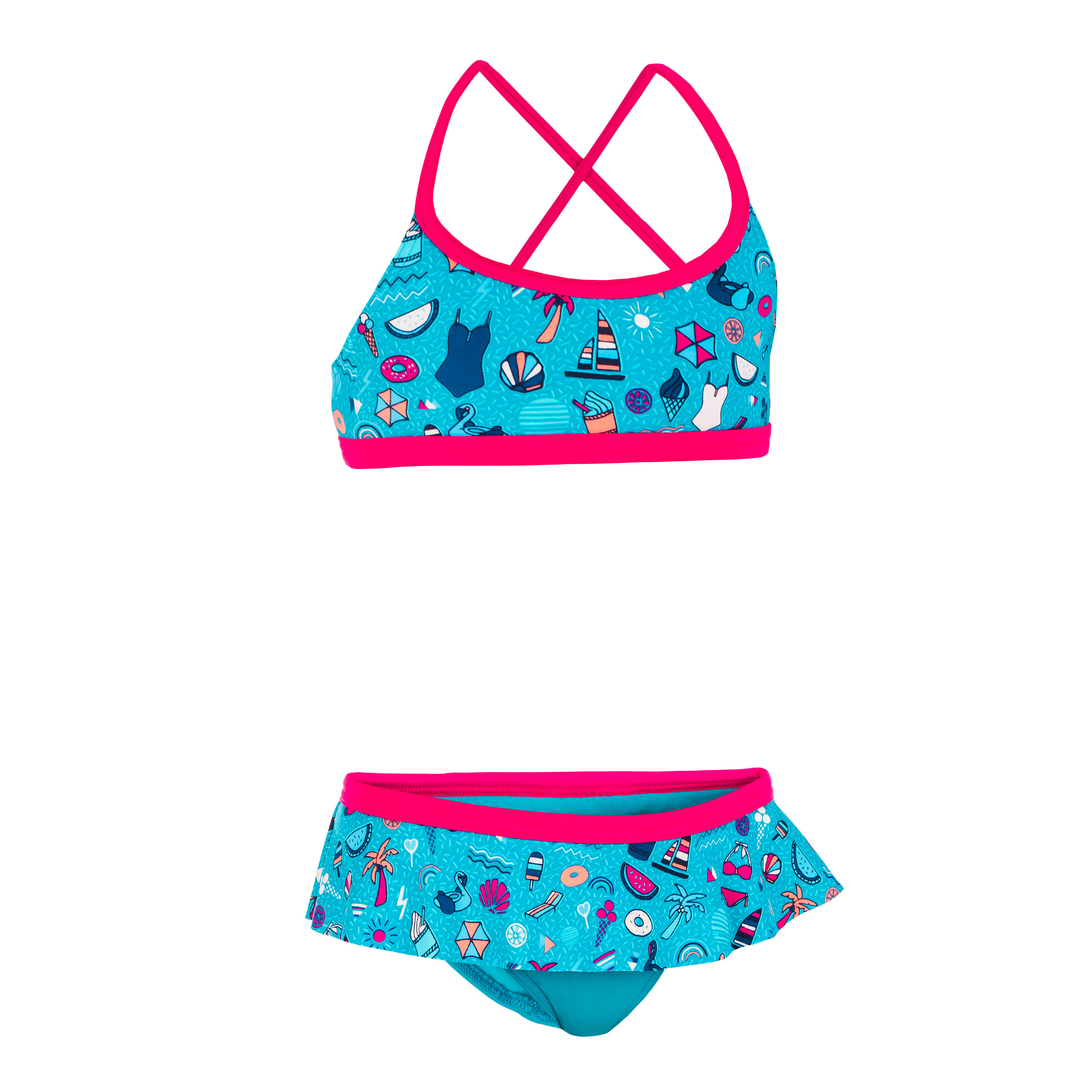 Girls' Swimming 2-piece Swimsuit Riana Skirt All Playa - Light Blue 3/5
