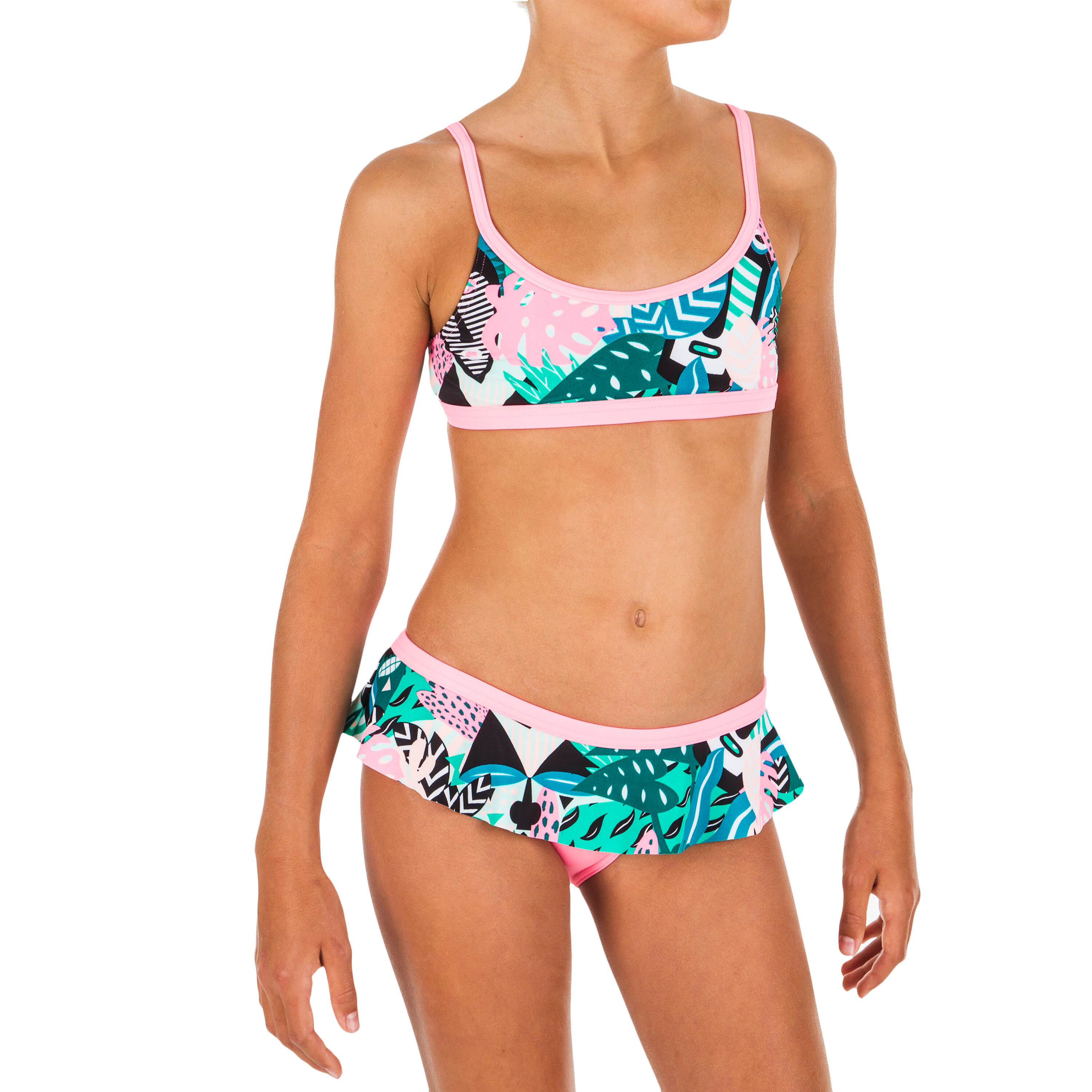 Maillot de natation fille 2 pièces Riana skirt all mask vert 1/5