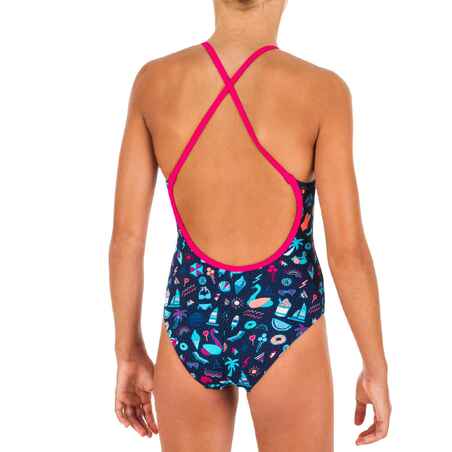 Girls' Swimming One-Piece Swimsuit - Riana All Playa Navy
