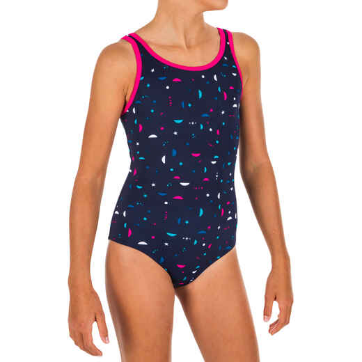 
      Girl's Swimming One-Piece Swimsuit - Heva + All Star Navy
  