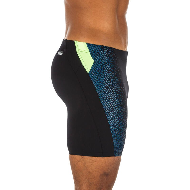 Men's Long Swimming Trunks Black / Blue / Yellow Decathlon