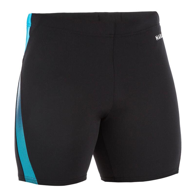 MEN'S SWIM SHORTS LONG BOXER 500 - BLACK TRAI BLUE