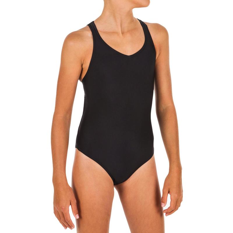 Maillot de bain fille de natation artistique (synchronisée) une pièce, noir.