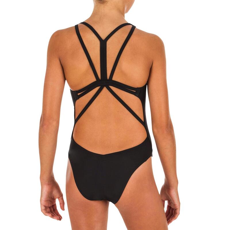 Maillot de bain fille de natation artistique (synchronisée) une pièce, noir.