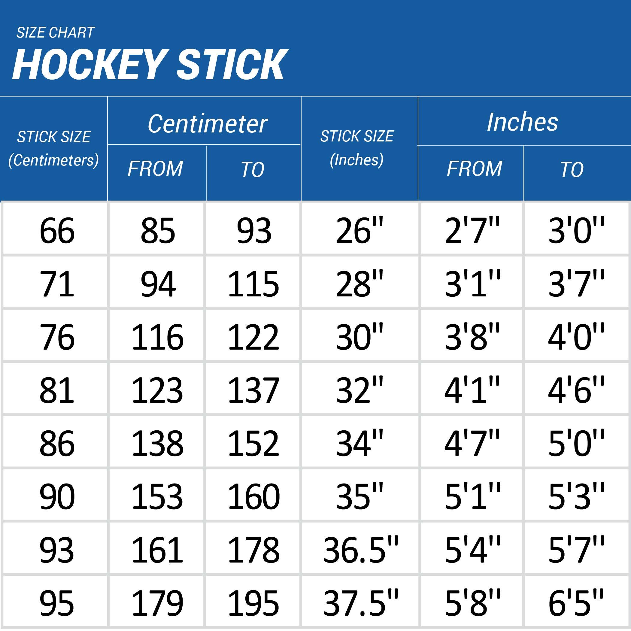 Field Hockey Stick Size Chart