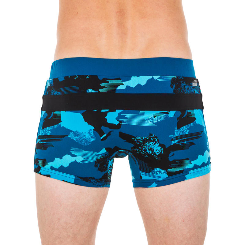 MEN'S SWIMMING BOXERS POOL 100 - CAMO BLUE BLACK - Decathlon