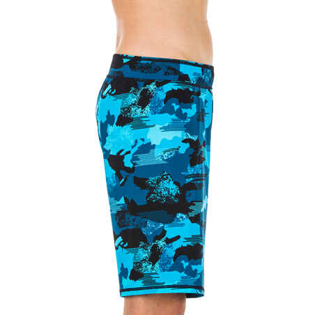 100 LONG MEN'S SWIMMING SHORTS - CAMO BLUE BLACK