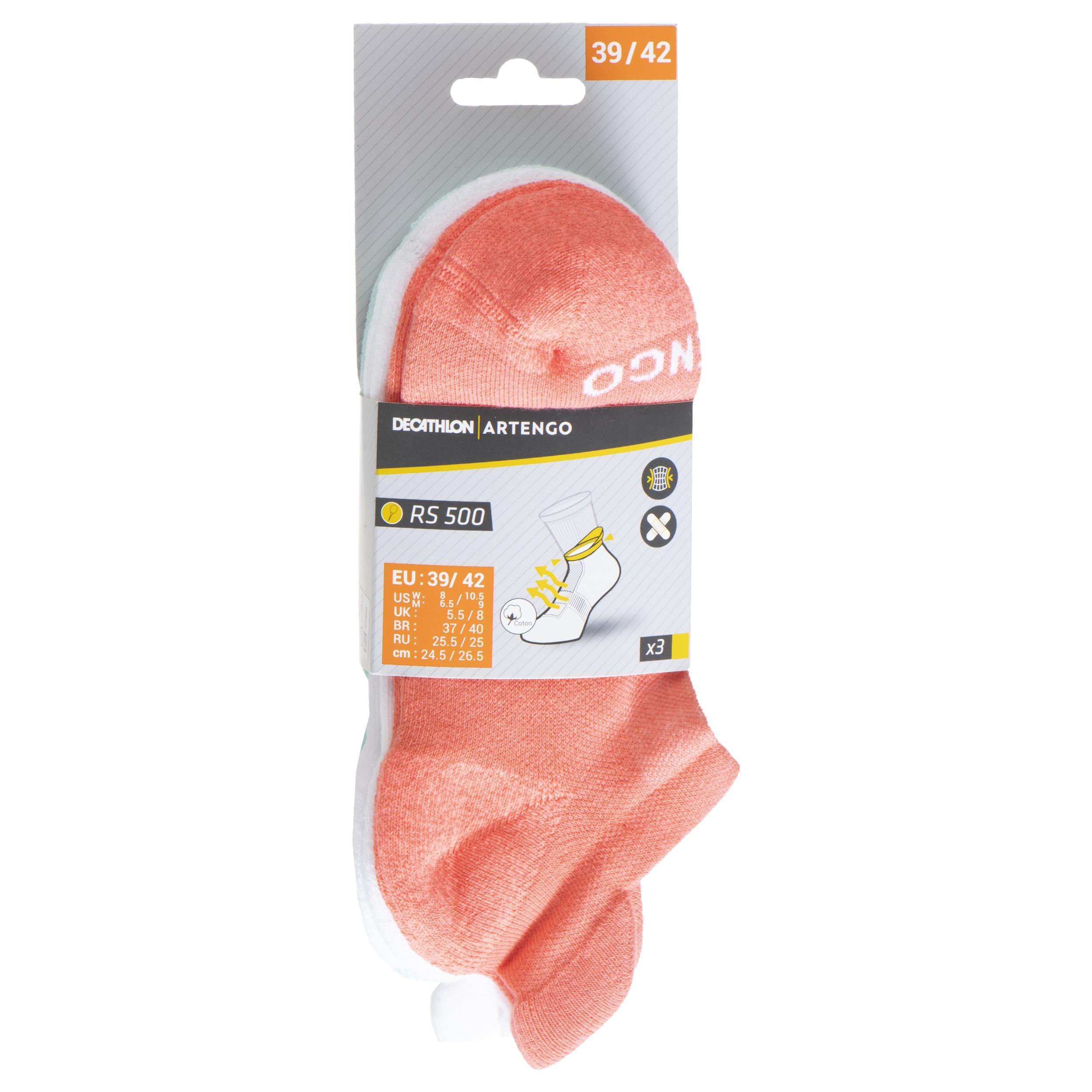 Low Tennis Socks RS 500 Tri-Pack - White/Green 26/40