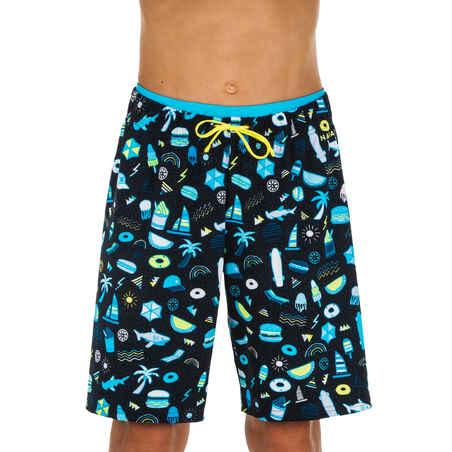 MAILLOT DE BAIN SHORT NATATION GARÇON - 100 LONG -NOIR PLAYA