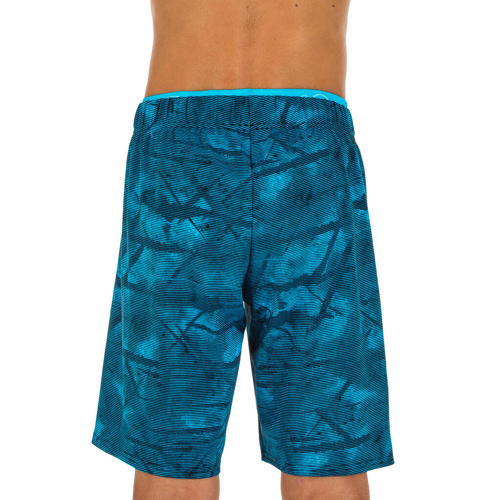 Boy's Swim Shorts - 100 Long - Pool Navy Blue / Ochre