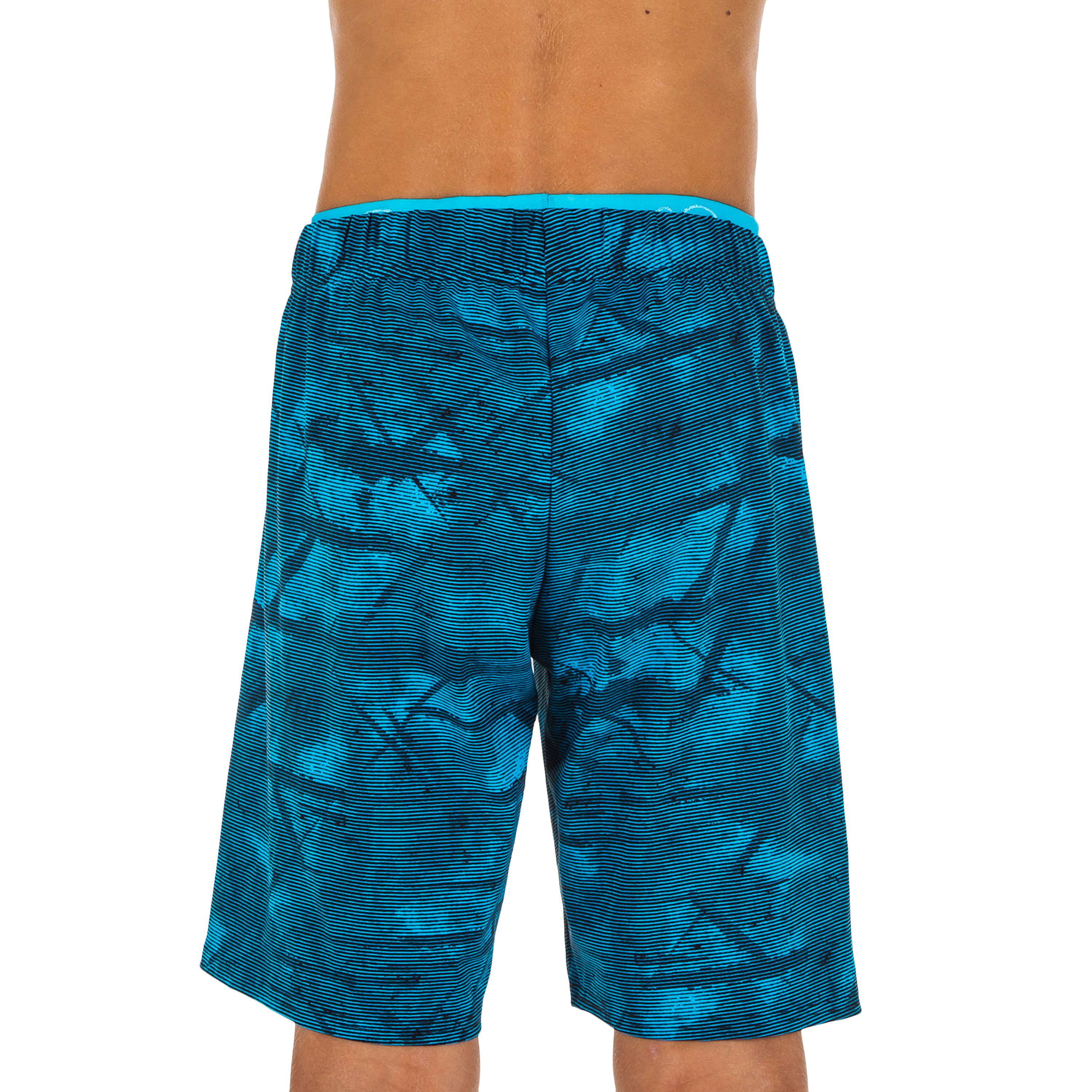 Boys' long swimming swim shorts 100 - tex blue 3/4