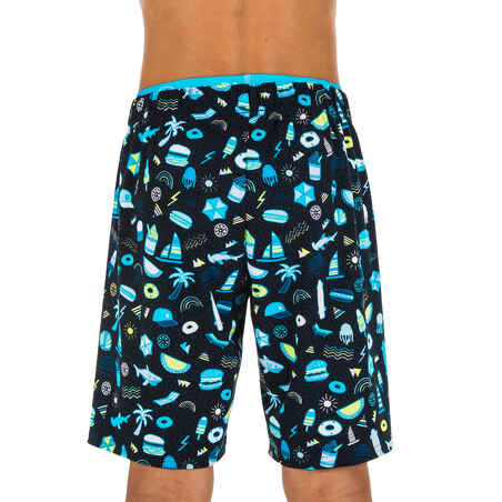 BOYS' LONG SWIMMING SWIM SHORTS 100 - BLACK PLAYA