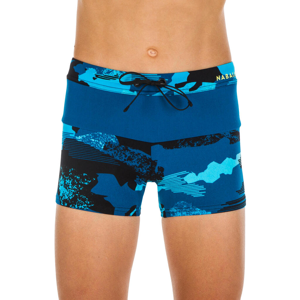 BOYS' SWIMMING BOXERS POOL 100 - CAMO BLUE