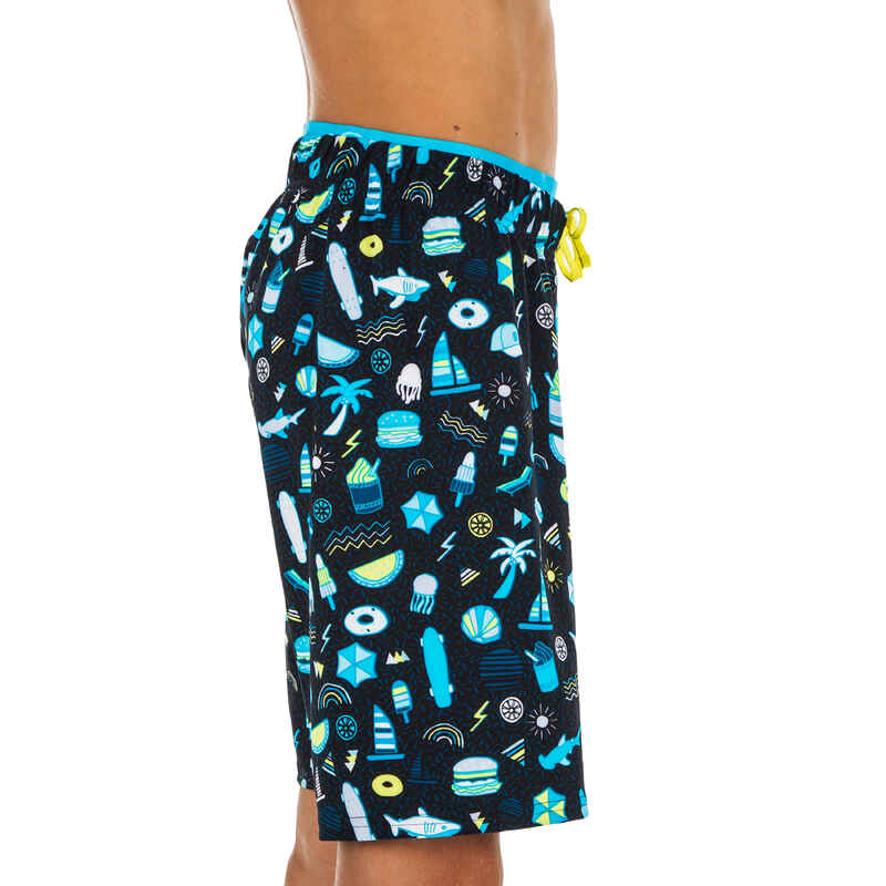 BOYS' LONG SWIMMING SWIM SHORTS 100 - BLACK PLAYA