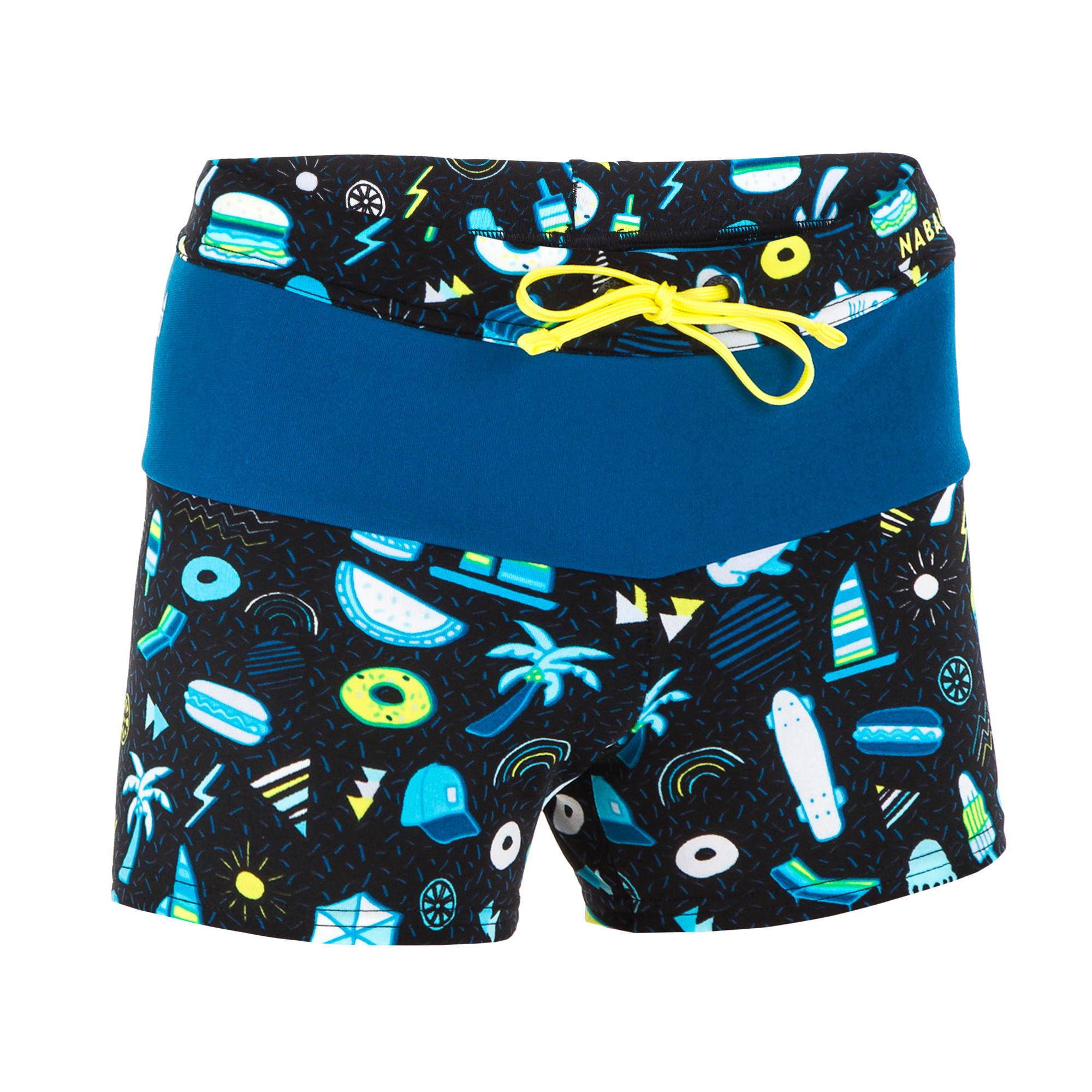 Boys' Swimming Boxer Shorts 100 Pool All Playo Black Nabaiji