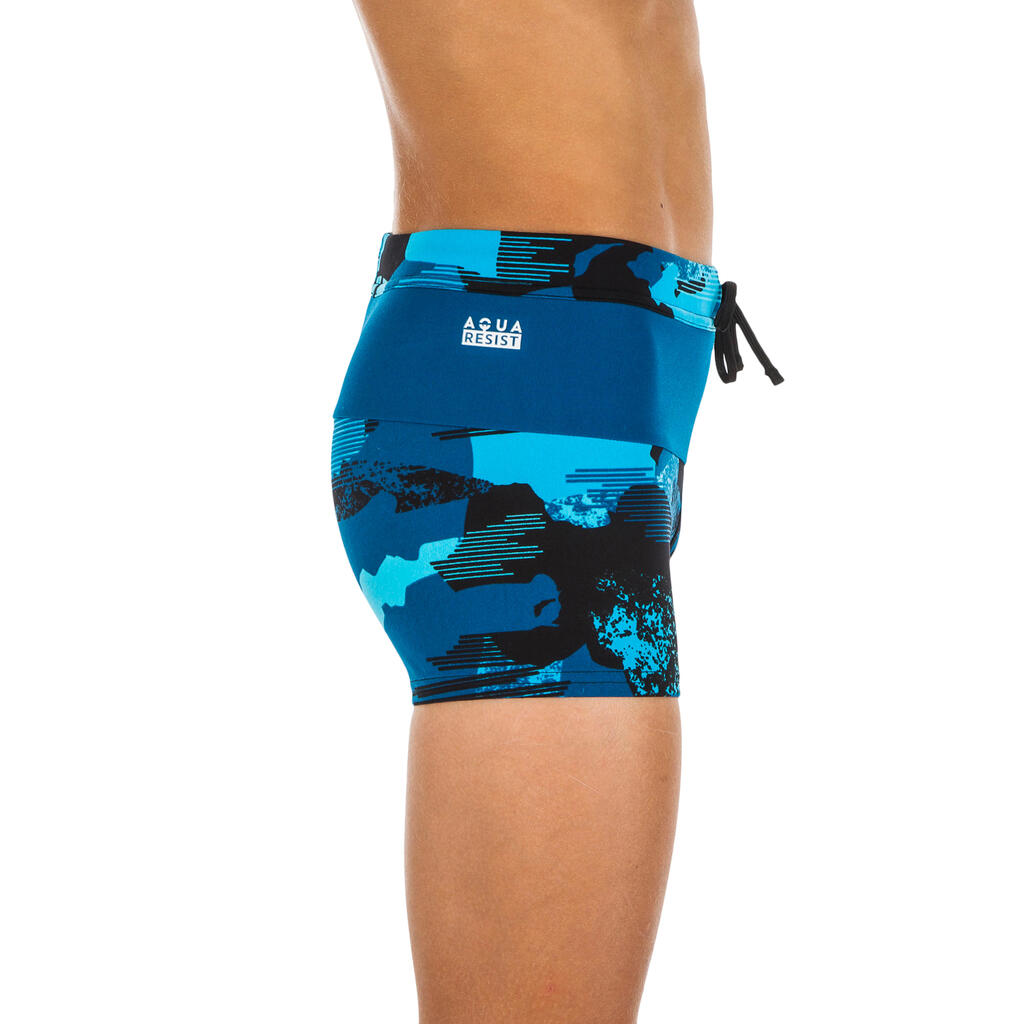 BOYS' SWIMMING BOXERS POOL 100 - CAMO BLUE