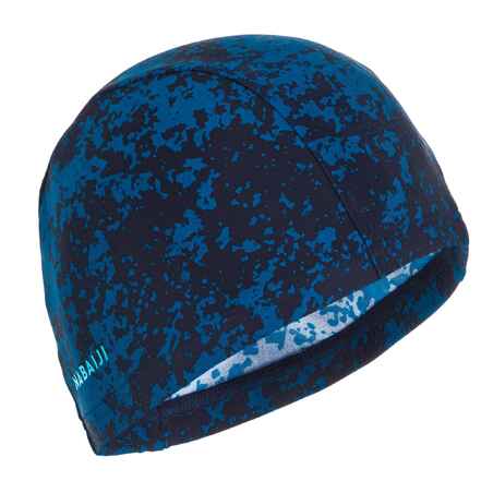 Črno-modra premazana mrežasta plavalna kapa s potiskom