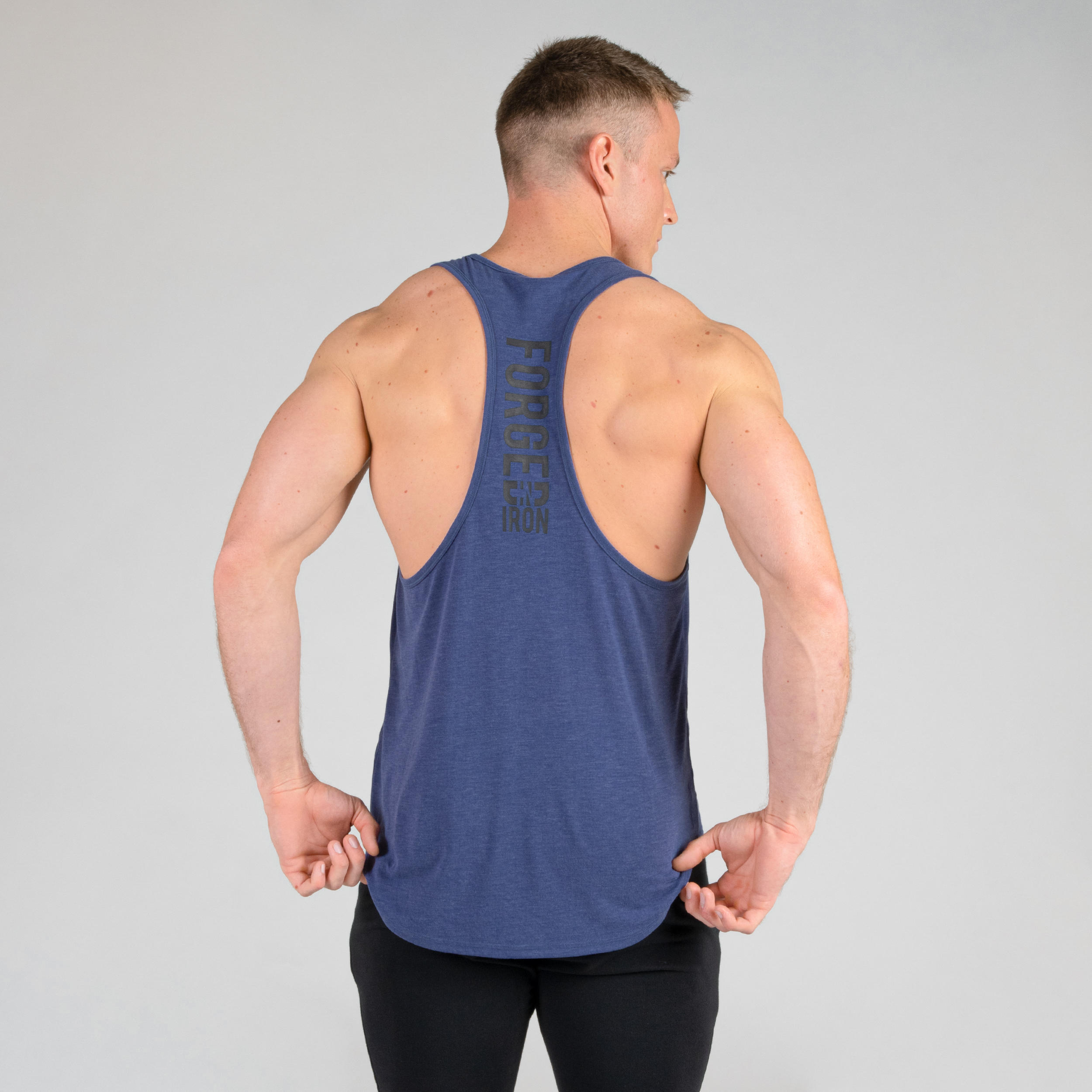 Men's Weight Training Muscle Back Stringer Tank Top - Night Indigo 3/11