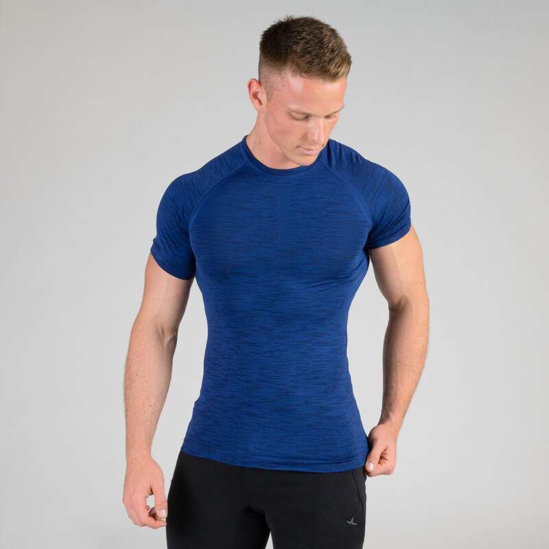 DOMYOS Weight Training Compression TShirt Blue Decathlon