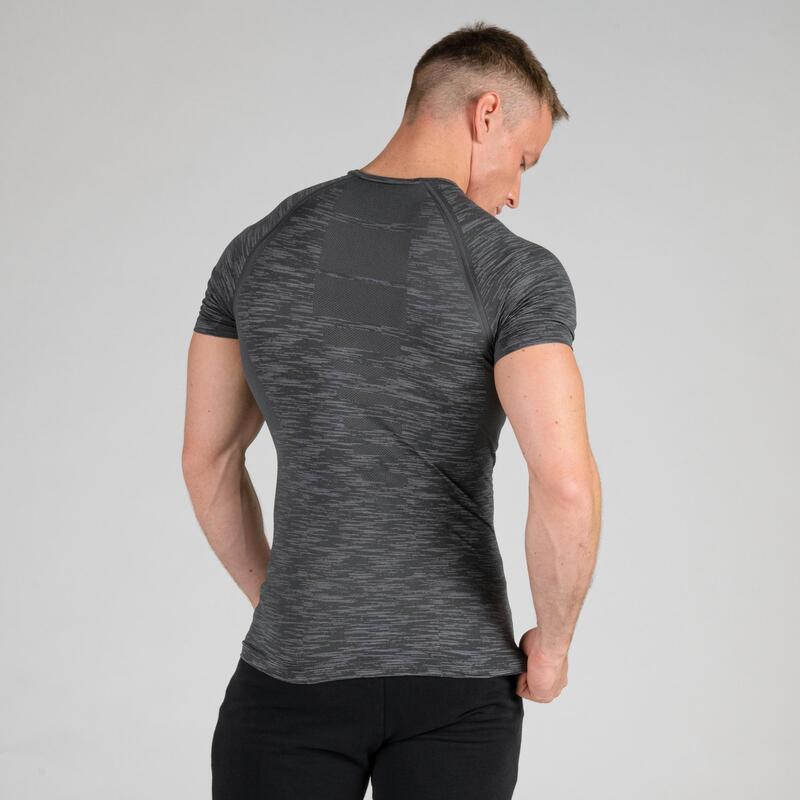 T-shirt uomo bodybuilding COMPRESSION slim misto cotone grigio melange