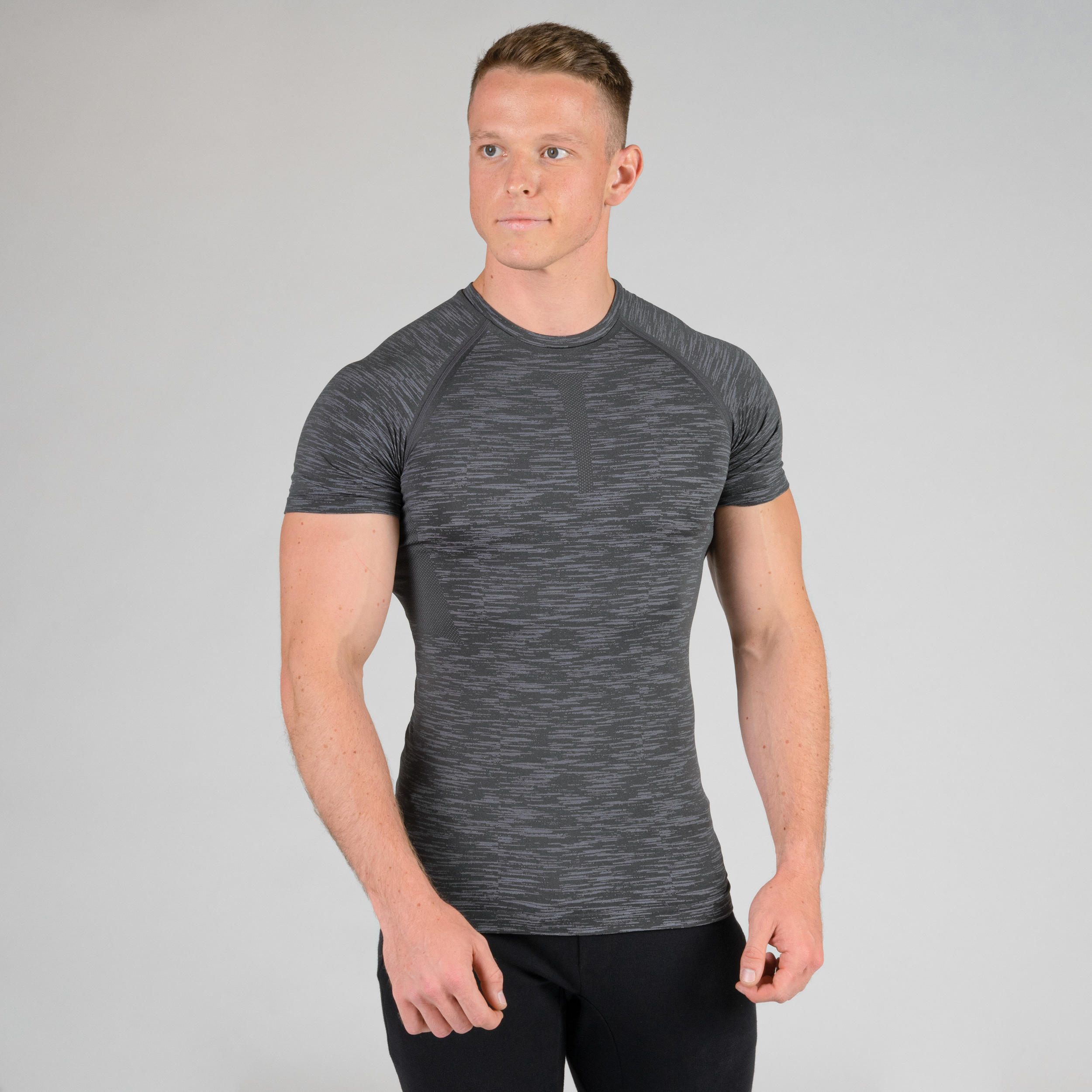 Men's Breathable Short-Sleeved Crew Neck Weight Training Compression  T-Shirt - Grey