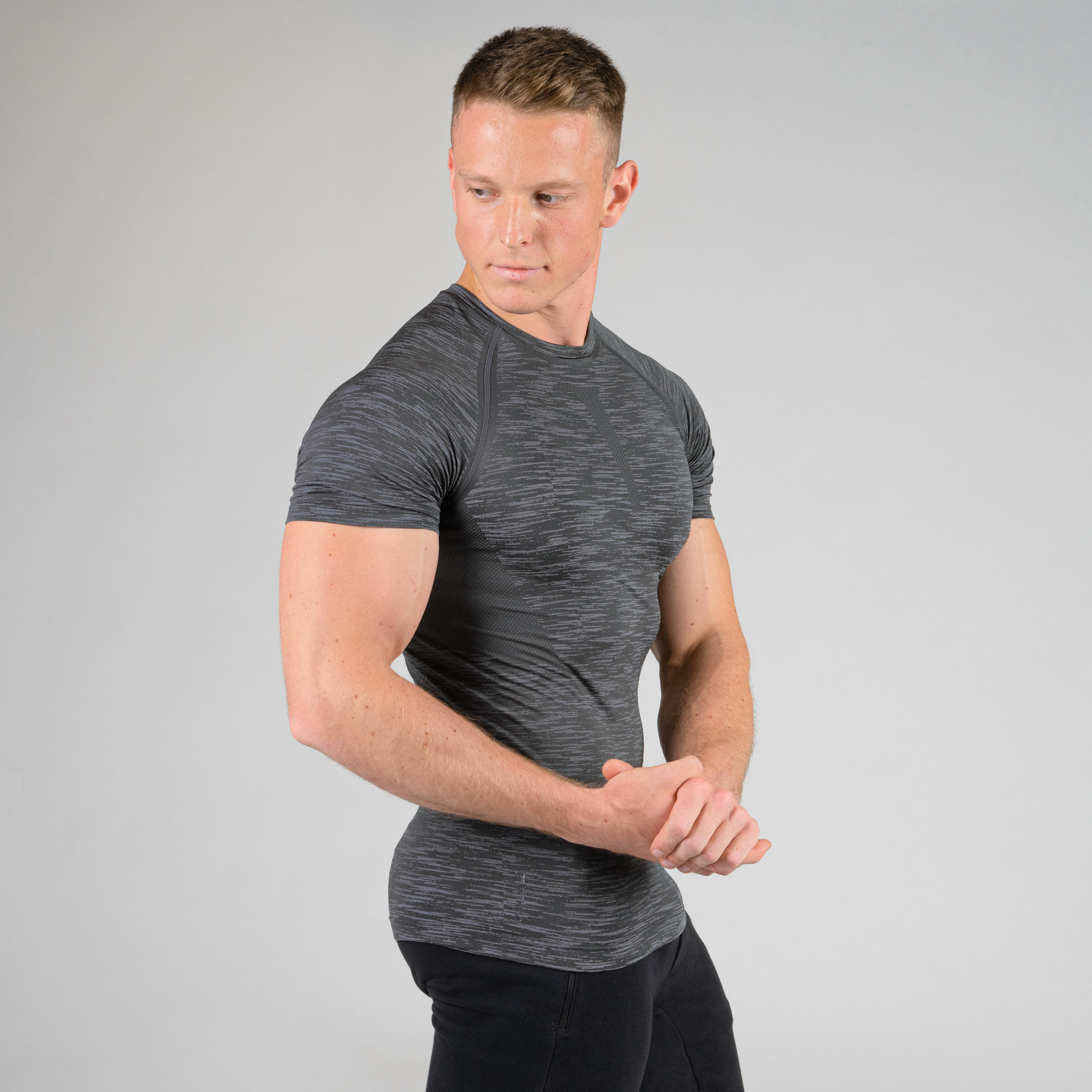 Men's Breathable Short-Sleeved Crew Neck Weight Training Compression T-Shirt - Grey 7/10