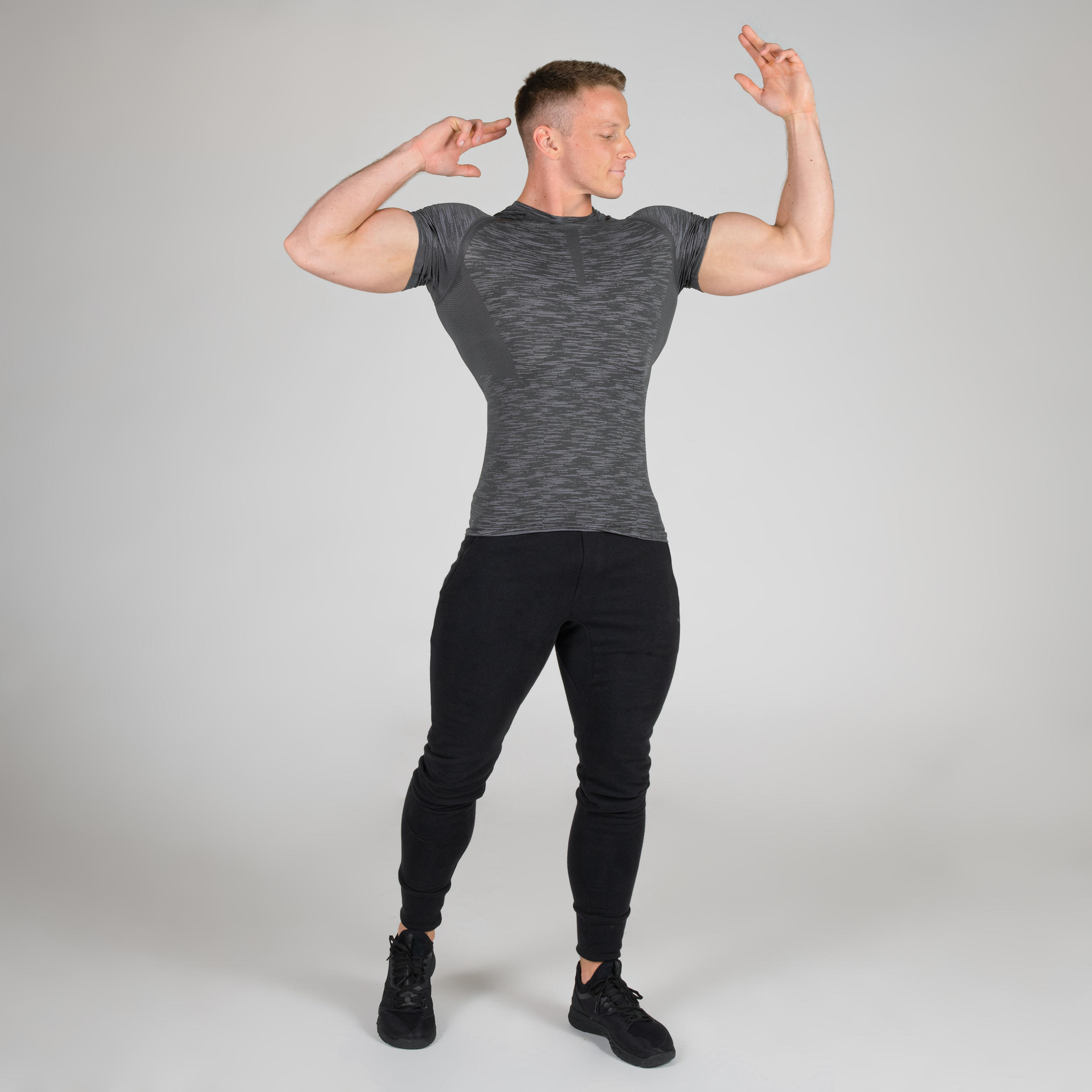 Men's Breathable Short-Sleeved Crew Neck Weight Training Compression T-Shirt - Grey 3/10