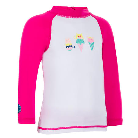 Baby Uv Protection Long Sleeve T Shirt White And Pink Print Decathlon