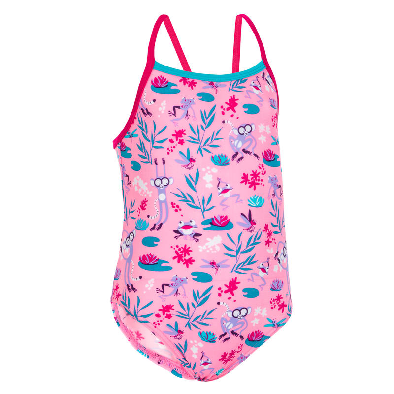 Baby Girls' One-Piece Swimsuit - Pink with Print - Decathlon