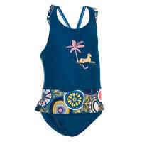 Baby Girl's One-Piece Miniskirt Swimsuit - Dark Blue Animal Print