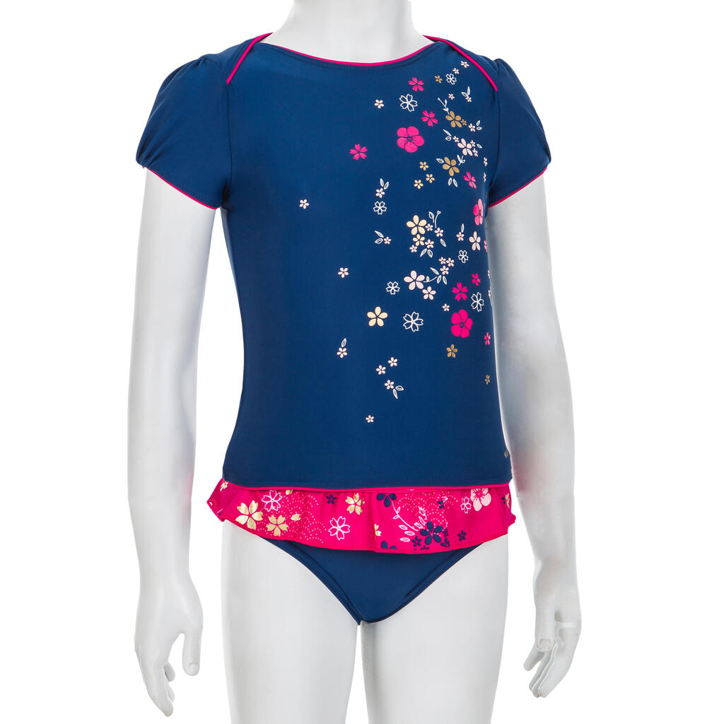 Baby Girl's Tankini Swimsuit Top - Dark Blue Flower Print