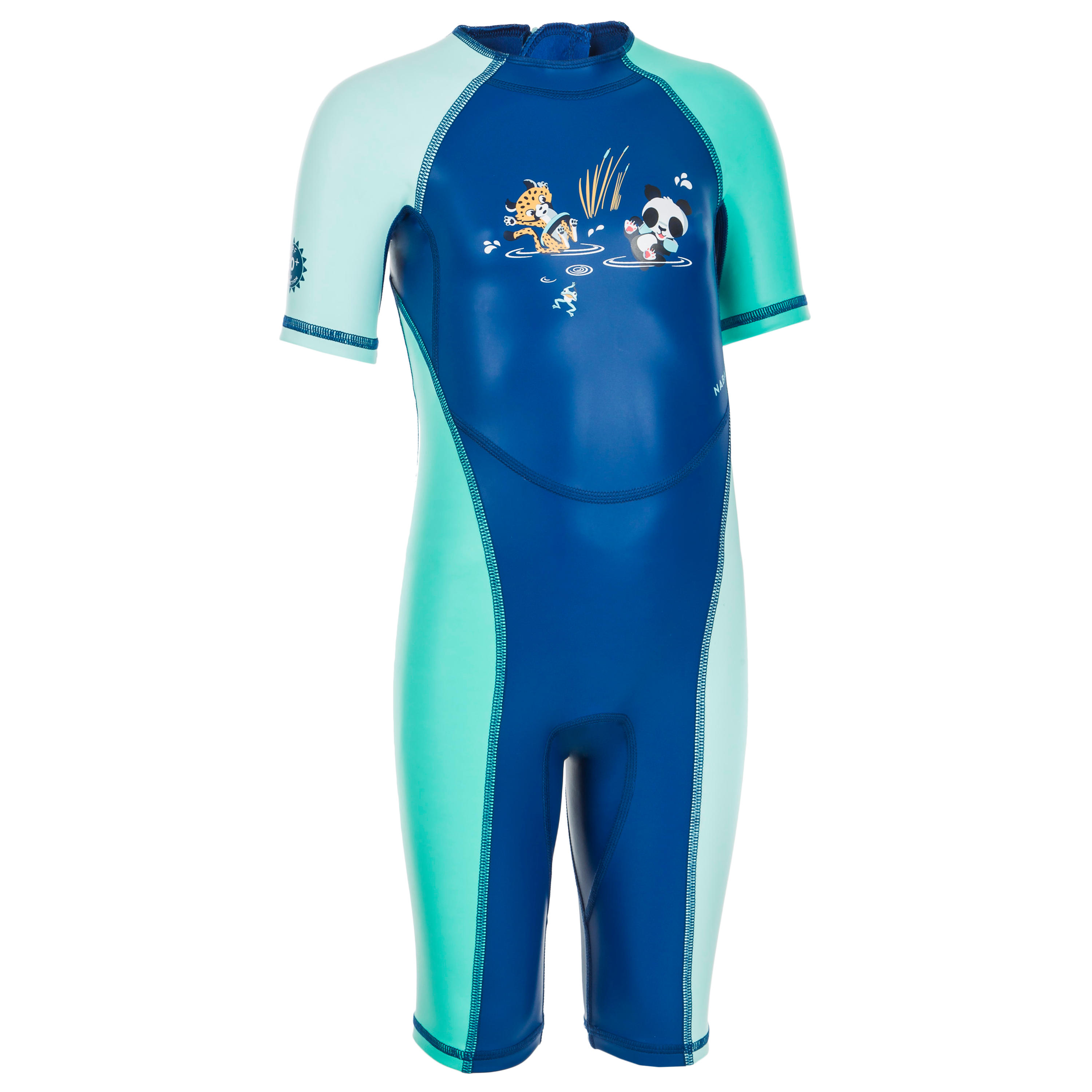 Traje Banador Natacion Anti Uv Bebe Azul Y Verde Estampado Panda Nabaiji Decathlon