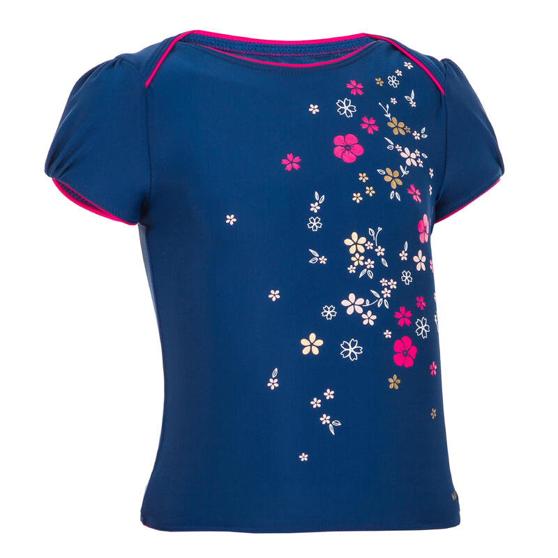 Top Camiseta Bañador Tankini Natación Piscina Bebé/Niña Azul Estampado Flores