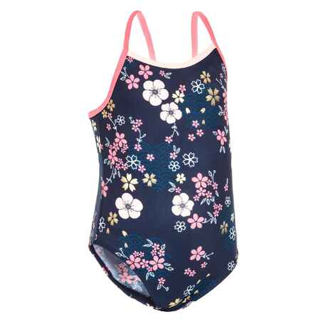 Baby Girls' One-Piece Swimsuit - Dark Blue with Flower Print