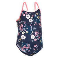 Baby Girls' One-Piece Swimsuit - Dark Blue with Flower Print