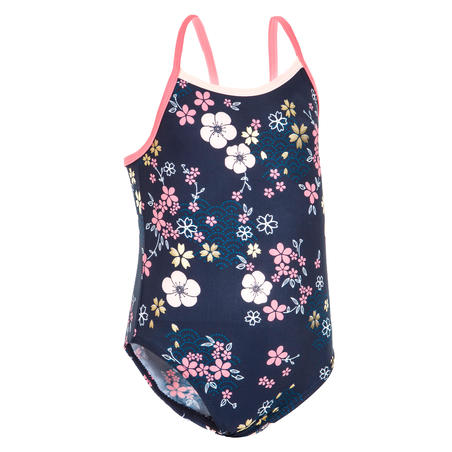 Tamnoplavi sa cvetnim printom jednodelni kupaći kostim za devojčice