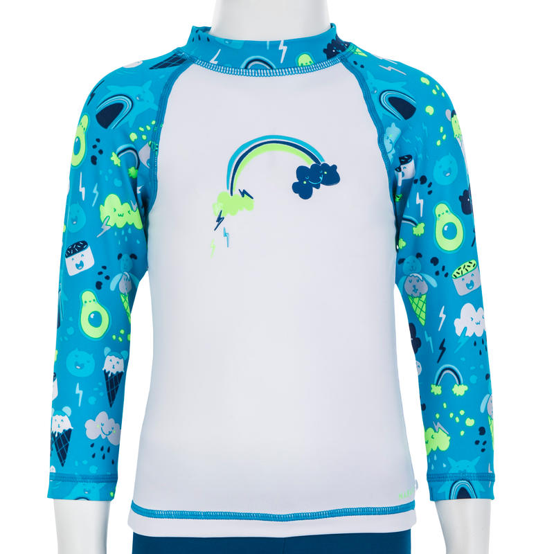 Baby UV Protection Long Sleeve TShirt White and Print Decathlon