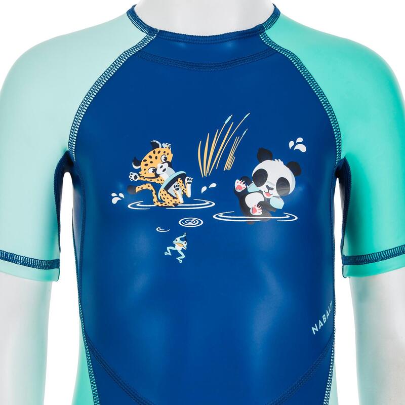 Baba úszóoverall Kloupi, UV-szűrő, panda mintás, kék, zöld